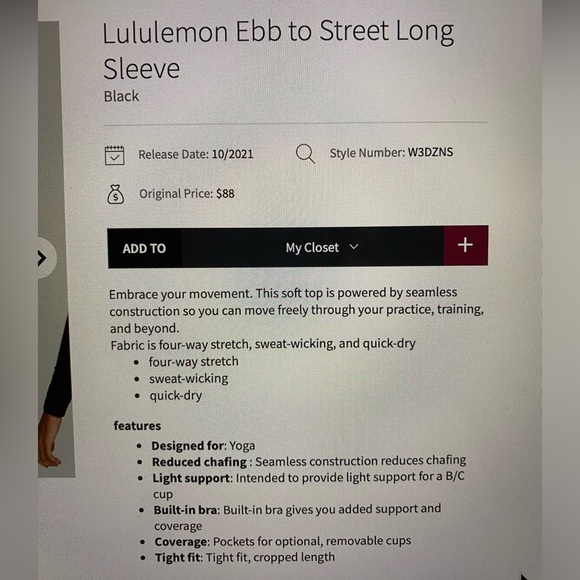 Lululemon Ebb to Street Long Sleeve. Like new. - Picture 6 of 6